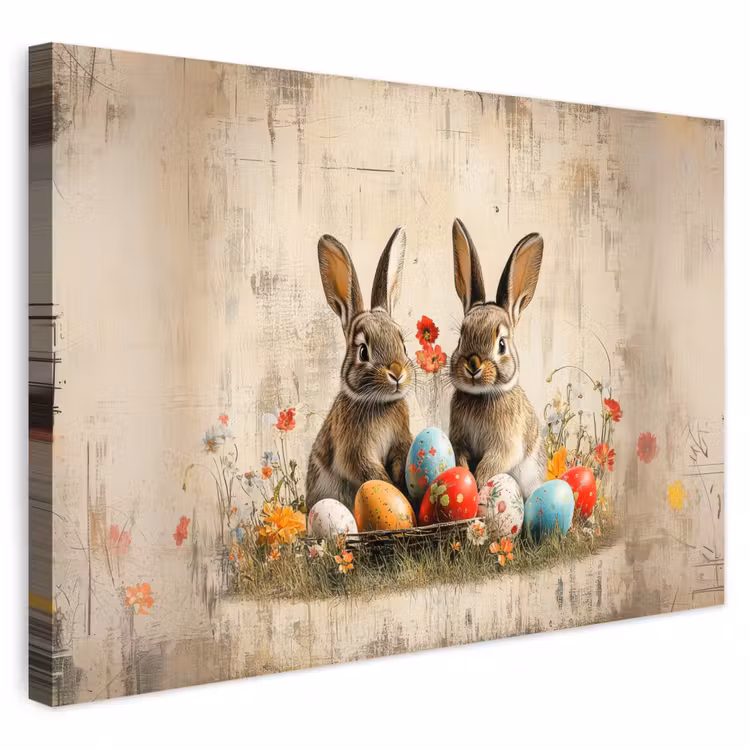 Buiten canvas - Konijnen - Bloemen - Eieren — 1