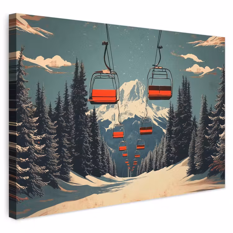 Buiten canvas - Sneeuw - Skilift - Rood - Bomen — 1