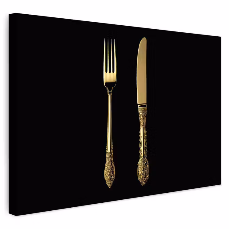 Buiten canvas - Goud - Vork - Mes — 1