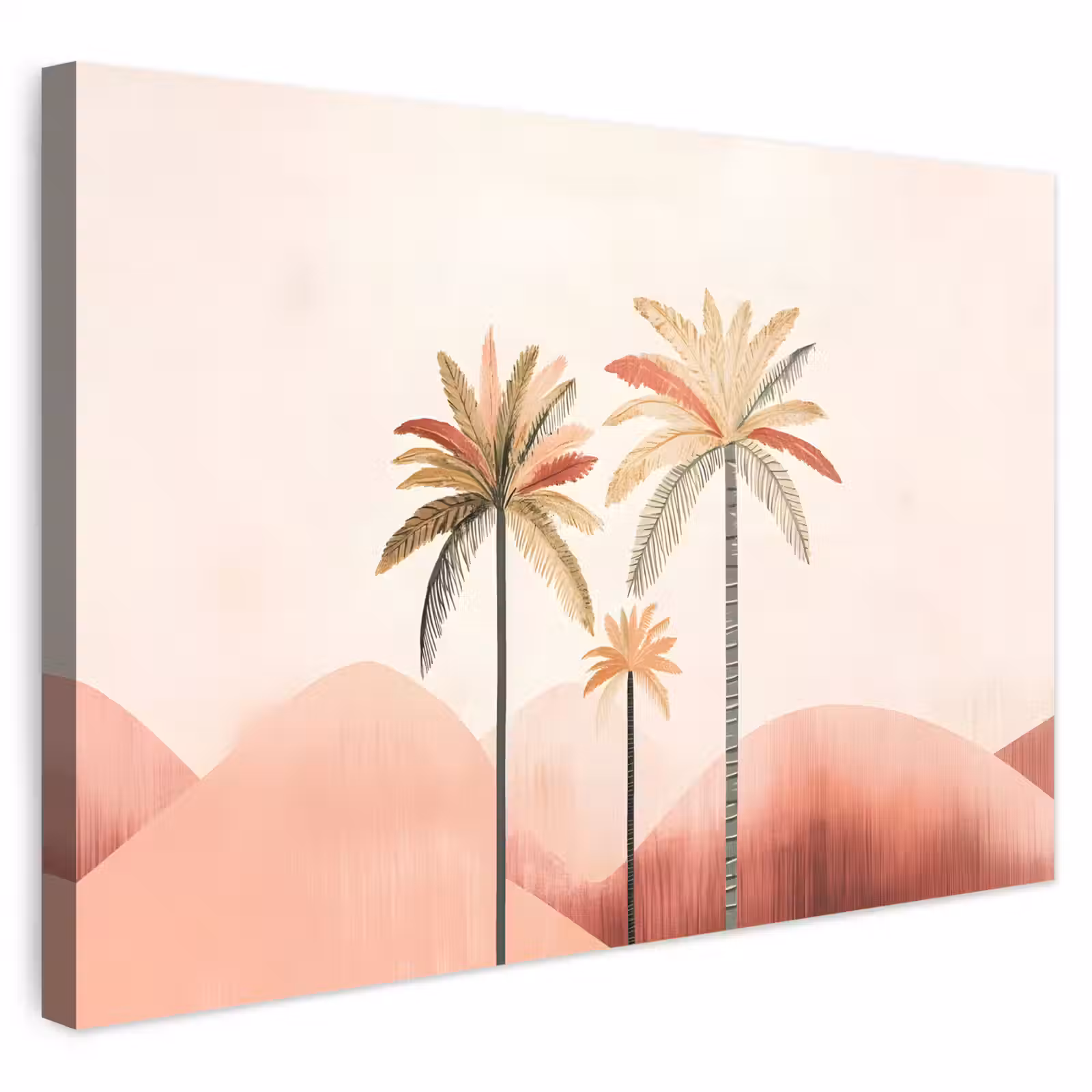 Buiten canvas - Palmbomen - Heuvels - Minimalistisch - Zachtroze — 1