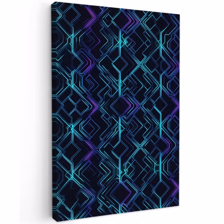 Buiten canvas - Gaming - Ruitvormen - Abstract - Neon - Paars — 1