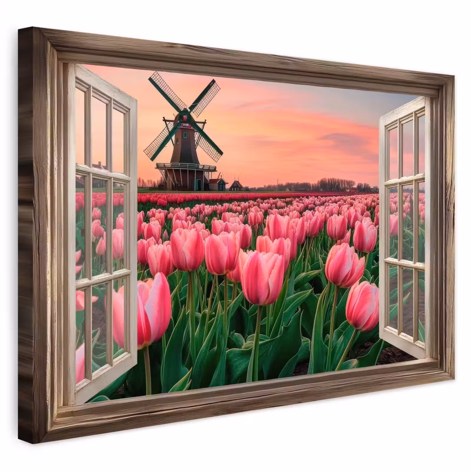 Buiten canvas - Doorkijk - Tulpen - Bloemen - Molen - Raam — 1