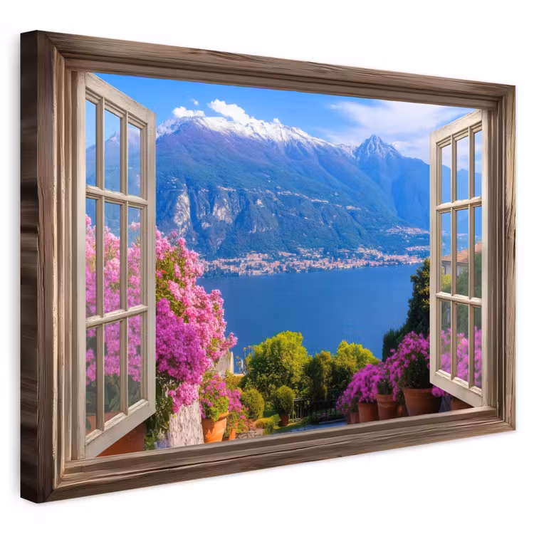 Buiten canvas - Doorkijk - Berg - Landschap - Uitzicht - Meer — 1