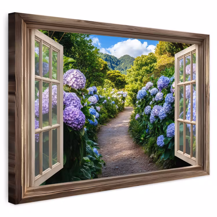 Buiten canvas - Doorkijk - Hortensia - Pad - Natuur — 1