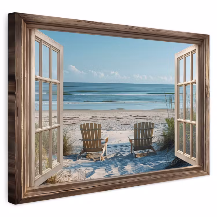 Buiten canvas - Doorkijk - Strandstoelen - Duinen - Zee - Natuur — 1