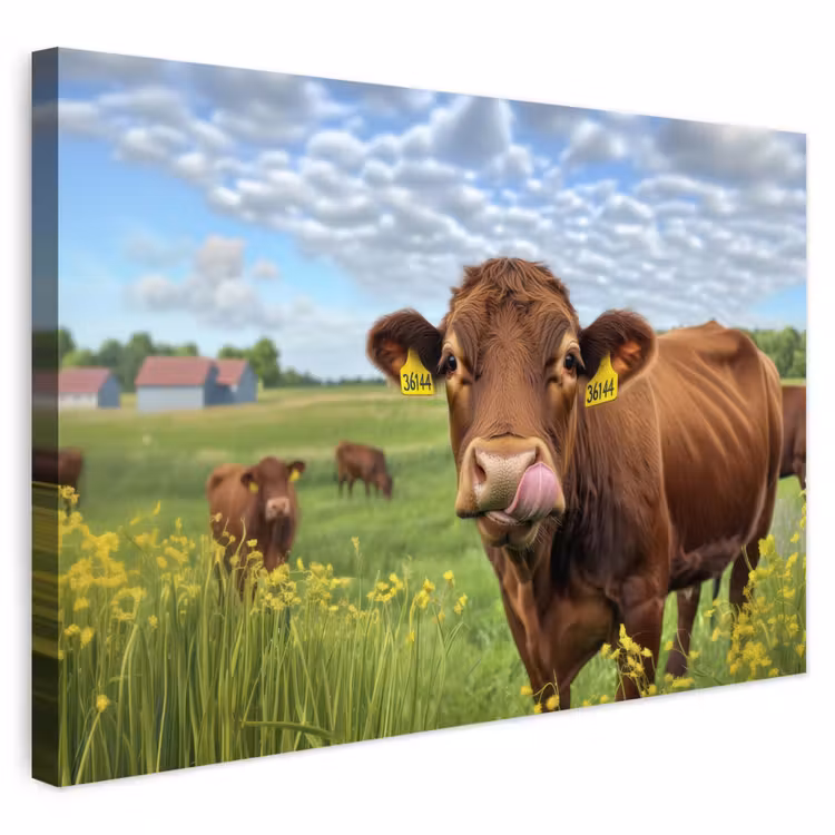 Buiten canvas - Koe - Weide - Bloemen — 1