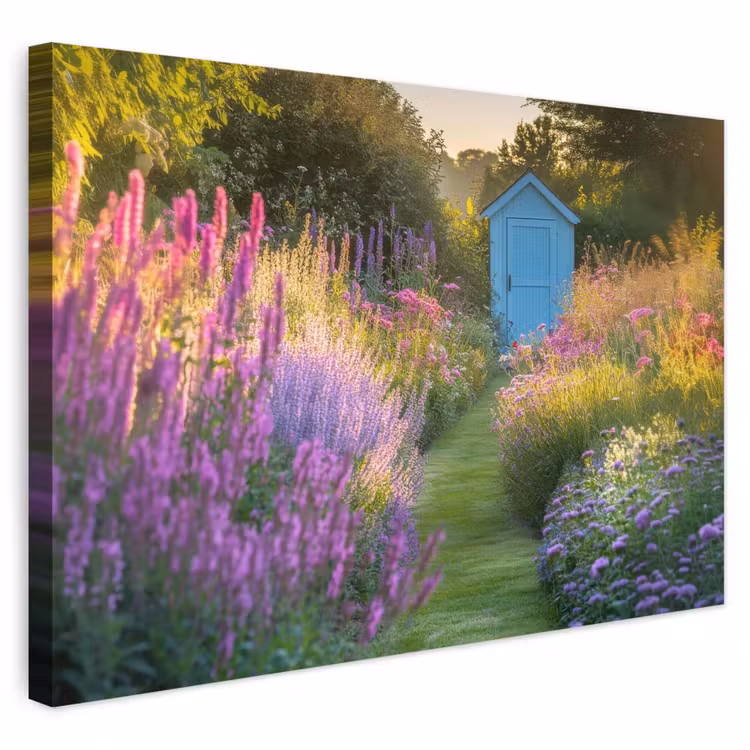 Buiten canvas - Tuinhuisje - Blauw - Bloemen — 1