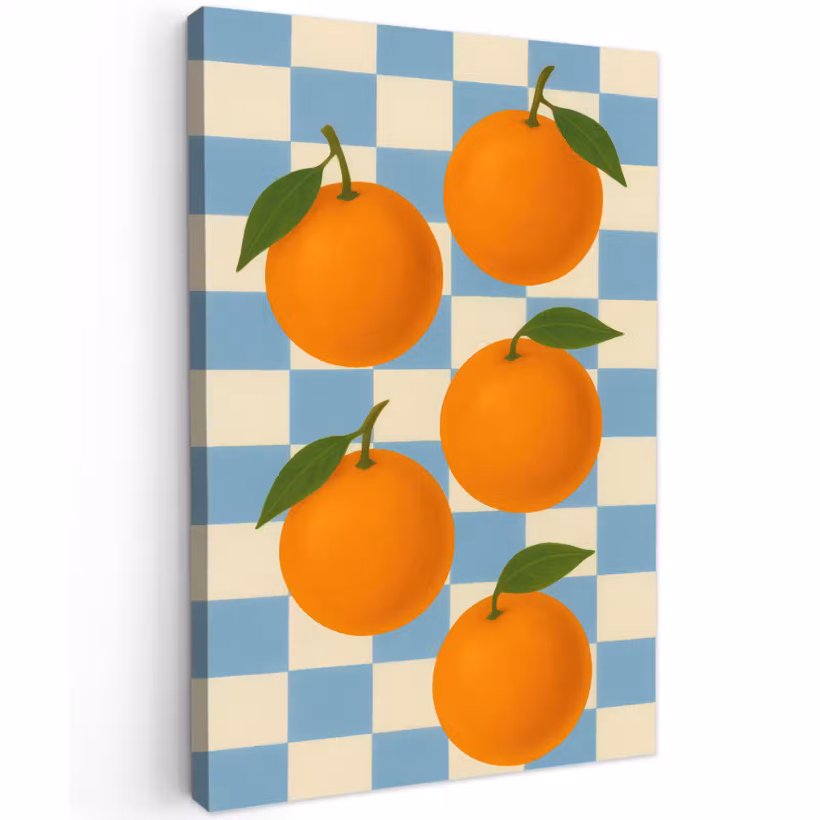 Buiten canvas - Sinaasappels - Blaadjes - Geblokt - Blauw — 1