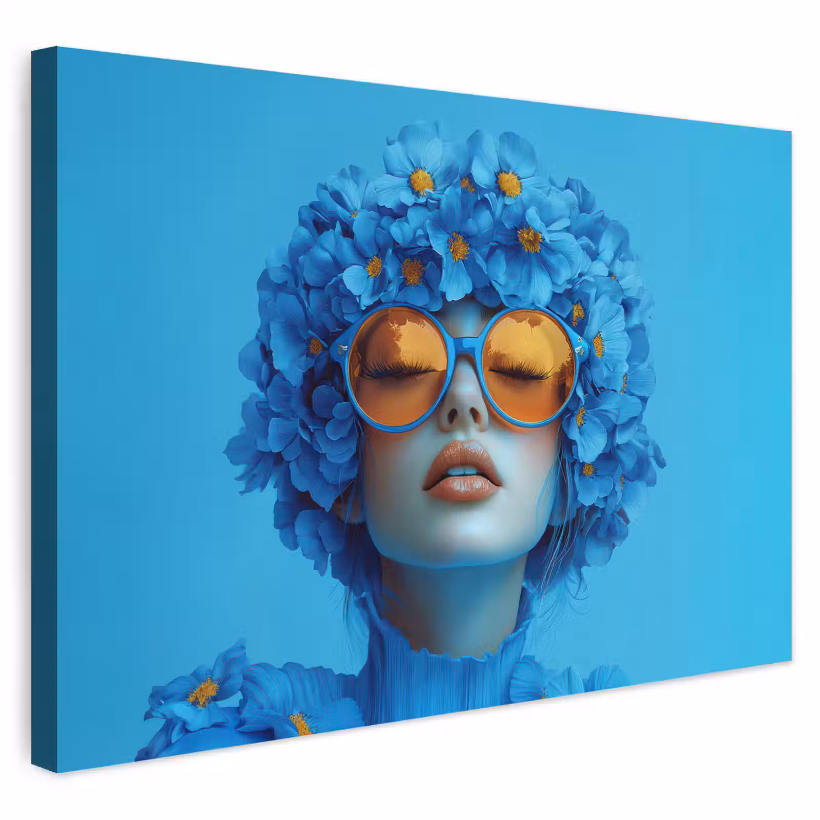 Buiten canvas - Vrouw - Bloem - Blauw - Modern - Bril - Portret — 1