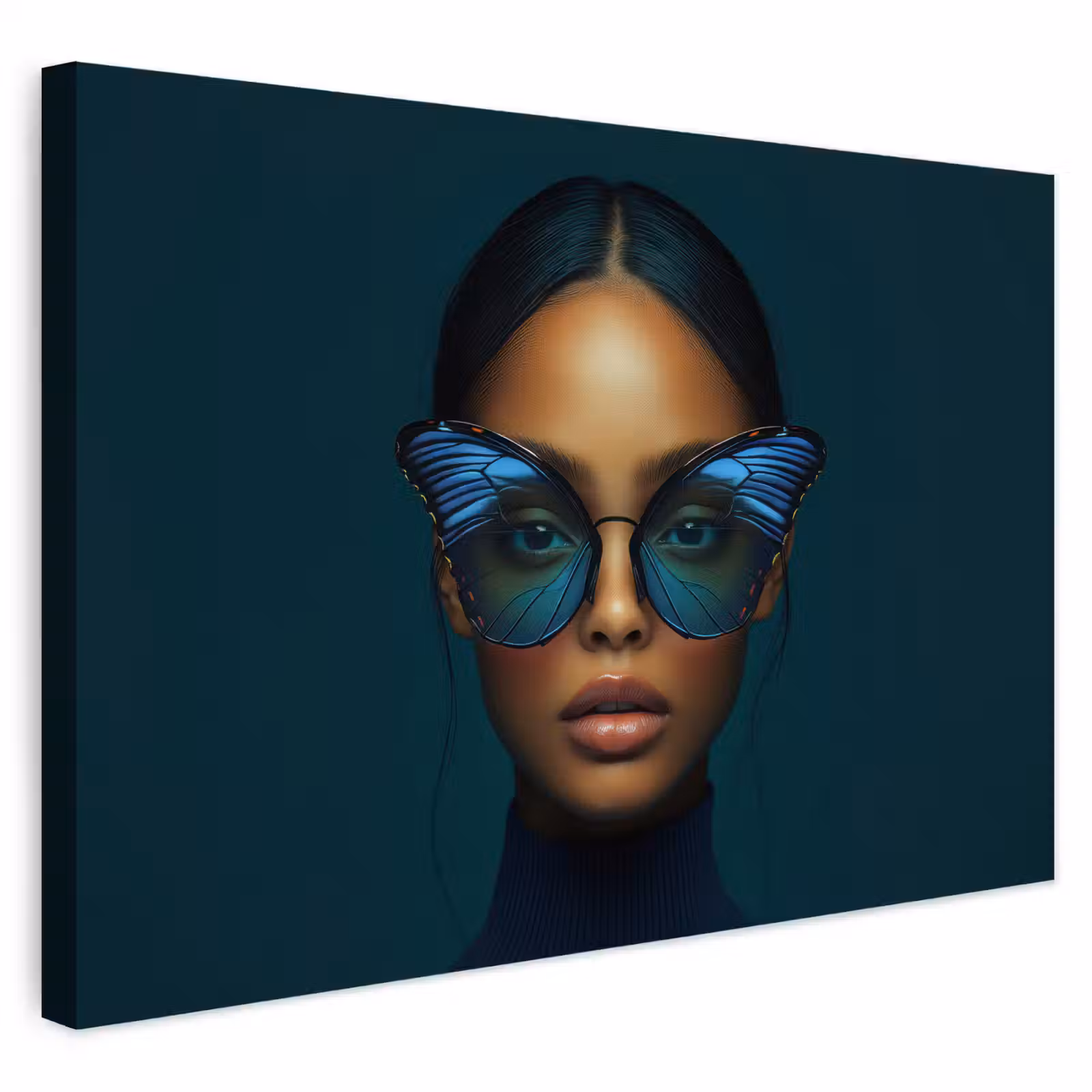 Buiten canvas - Vrouw - Vlinder - Bril - Blauw - Modern - Portret — 1