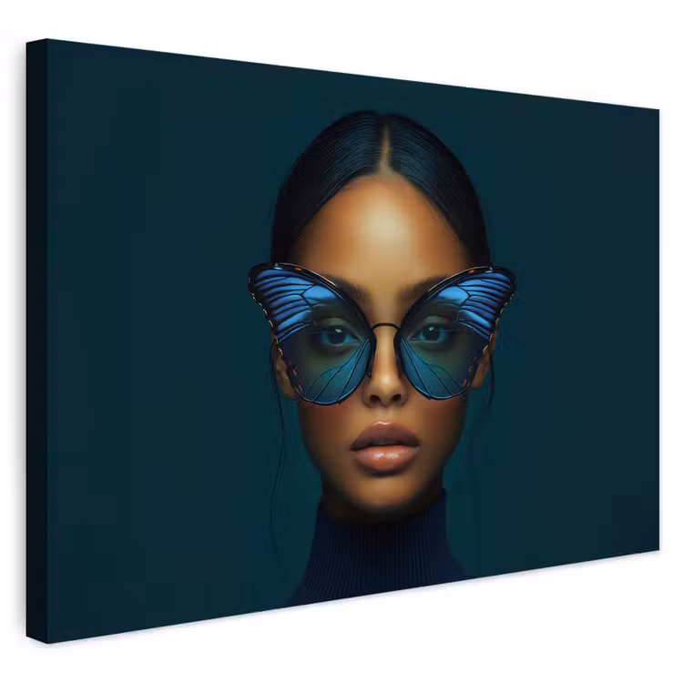 Buiten canvas - Vrouw - Vlinder - Bril - Blauw - Modern - Portret — 1