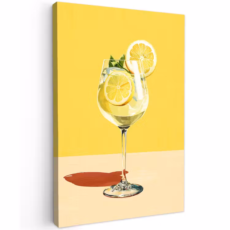 Buiten canvas - Wijnglas - Citroen - Geel - Minimalistisch — 1