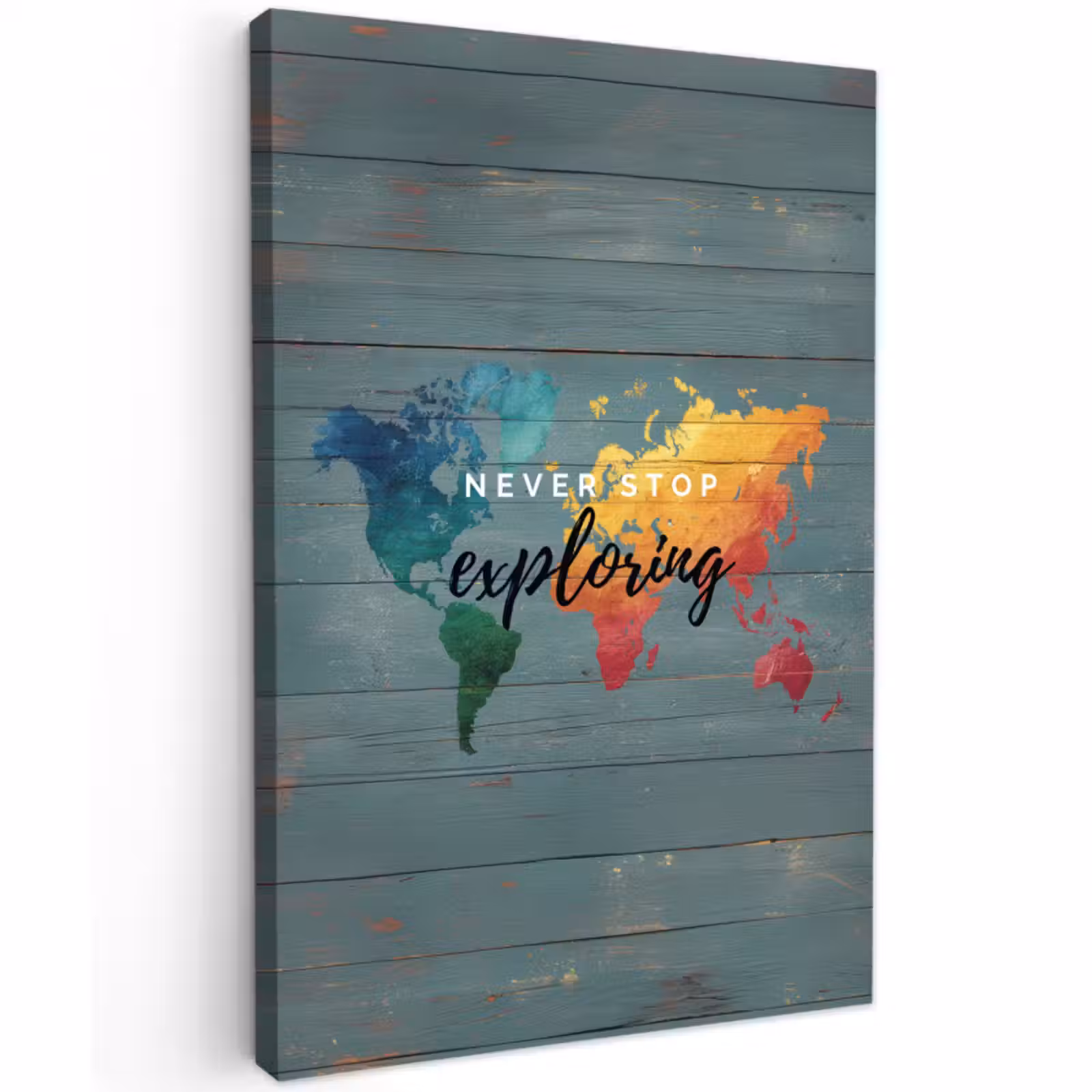 Buiten canvas - Hout - Wereldkaart - Regenboog - Exploring — 1