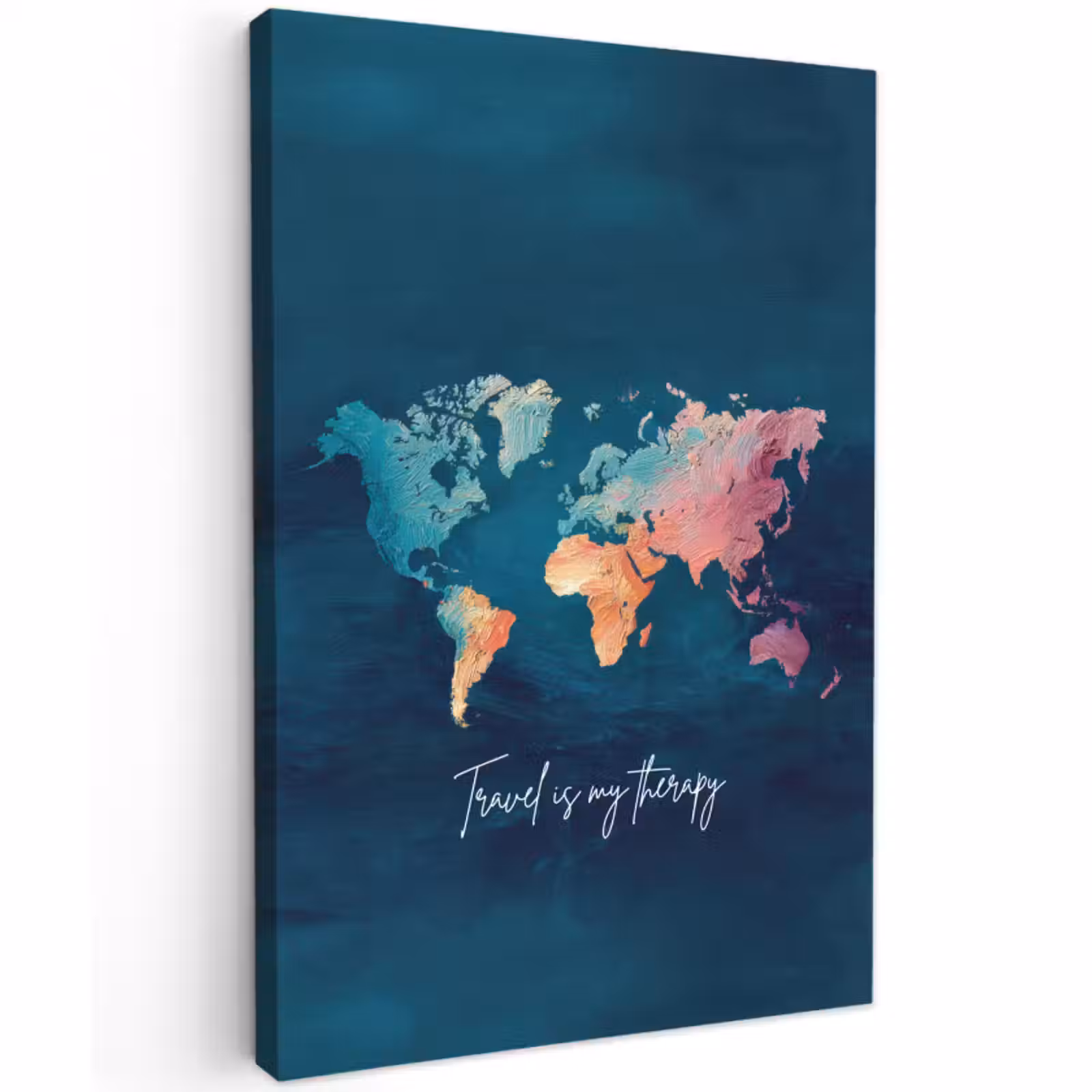 Buiten canvas - Wereldkaart - Geschilderd - Blauw - Travel — 1