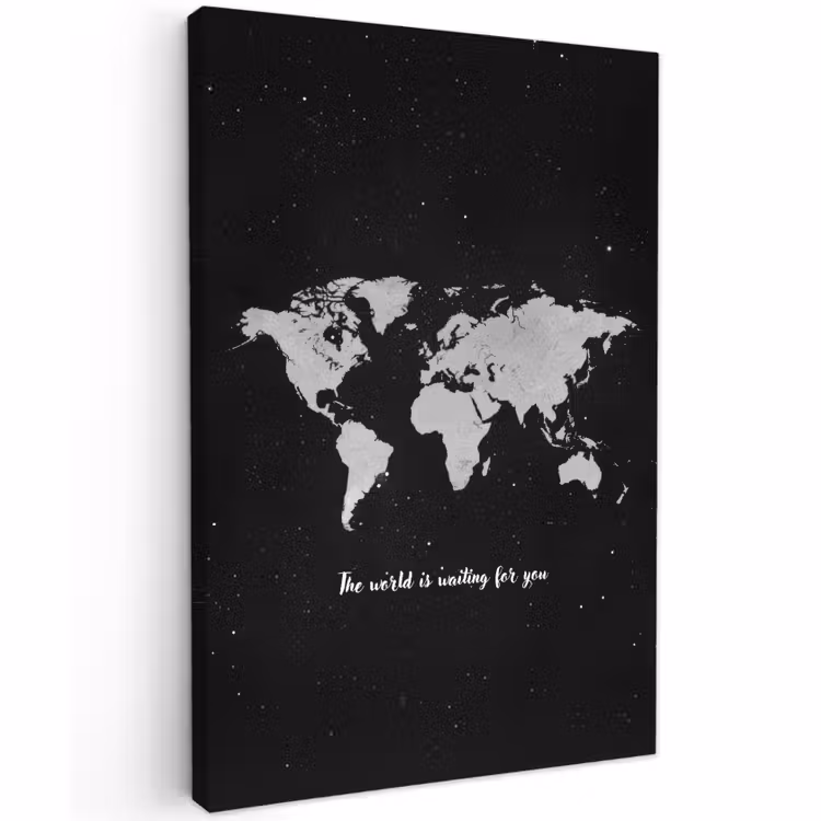 Buiten canvas - Quote - Wereldkaart - Zwart — 1