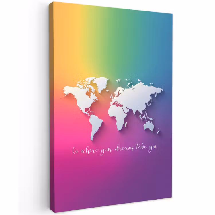 Buiten canvas - Regenboog - Quote - Wereldkaart - Dream — 1