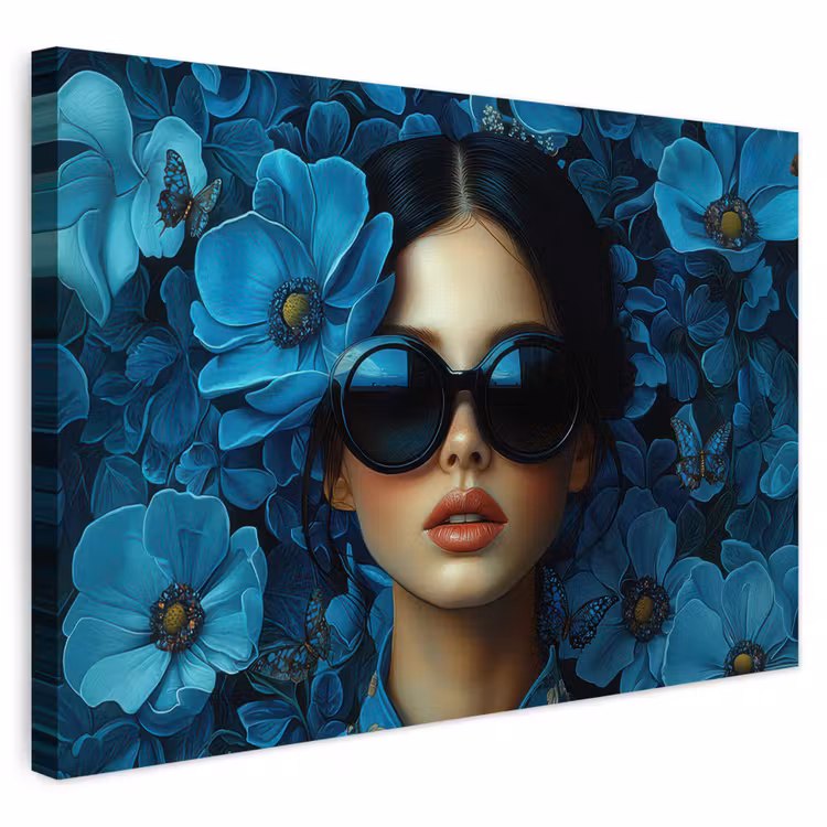 Buiten canvas - Vrouw - Bloemen - Blauw - Aesthetic - Luxe — 1