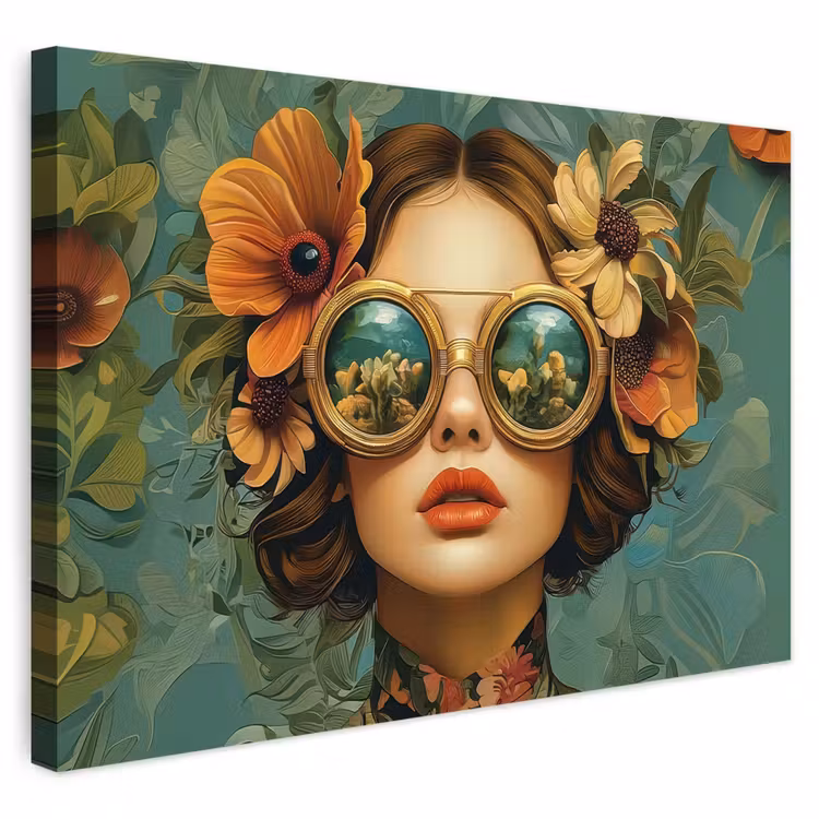 Buiten canvas - Vrouw - Bloemen - Vlinders - Natuur - Vintage — 1