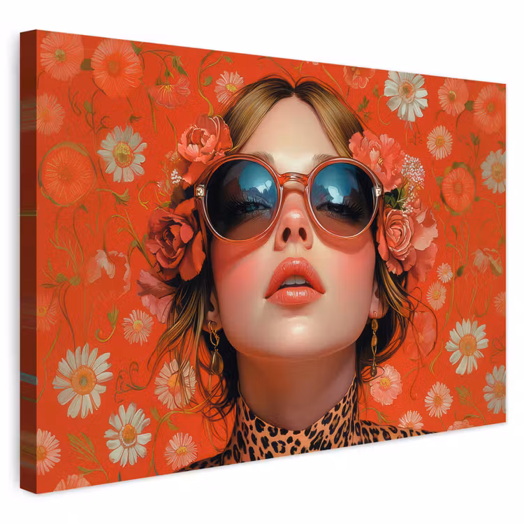 Buiten canvas - Vrouw - Kleurrijk - Dierenprint - Bloemen — 1