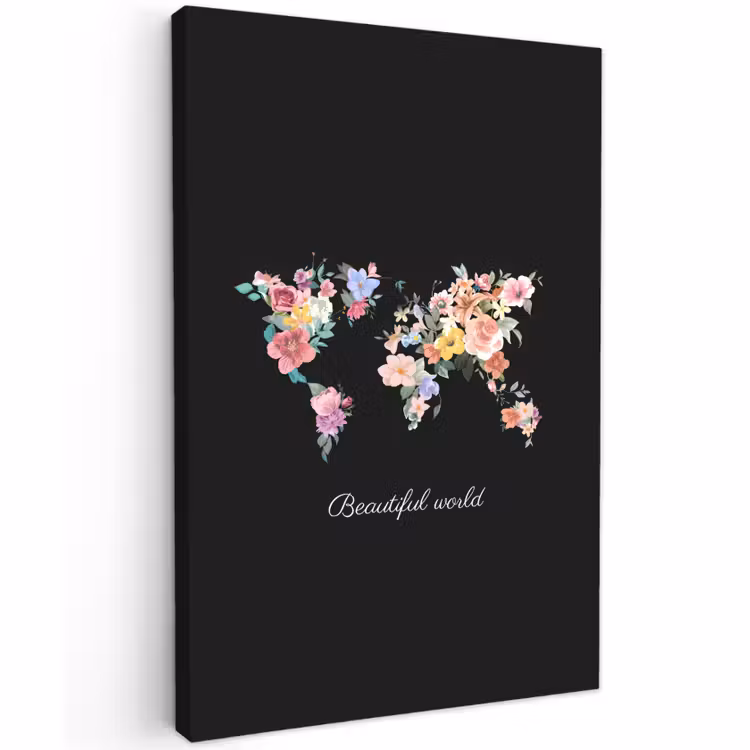 Buiten canvas - Wereldkaart - Bloemen - Pastelkleuren — 1