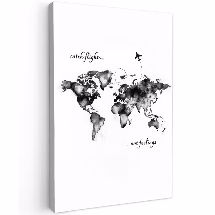Buiten canvas - Zwart - Quote - Wereldkaart - Vliegen — 1