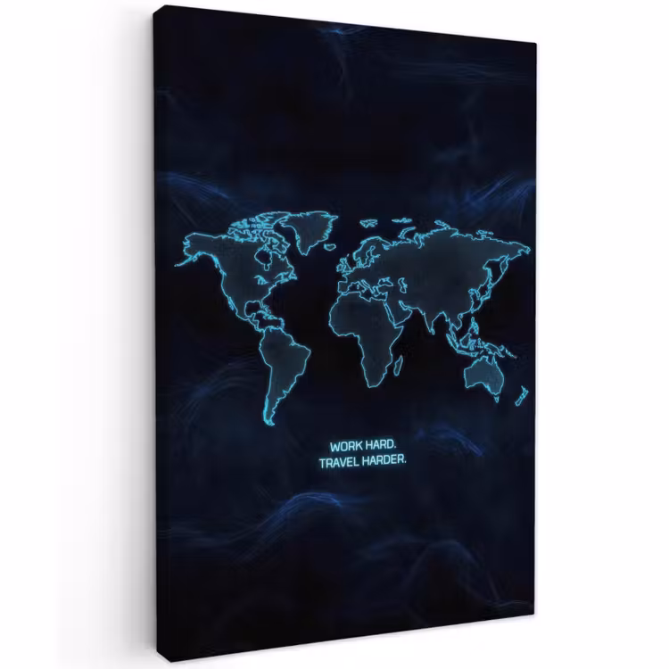 Buiten canvas - Digitaal - Wereldkaart - Blauw - Quote — 1