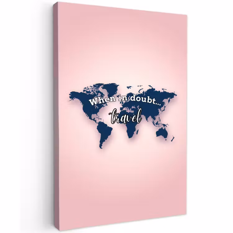 Buiten canvas - Roze - Quote - Wereldkaart - Travel — 1