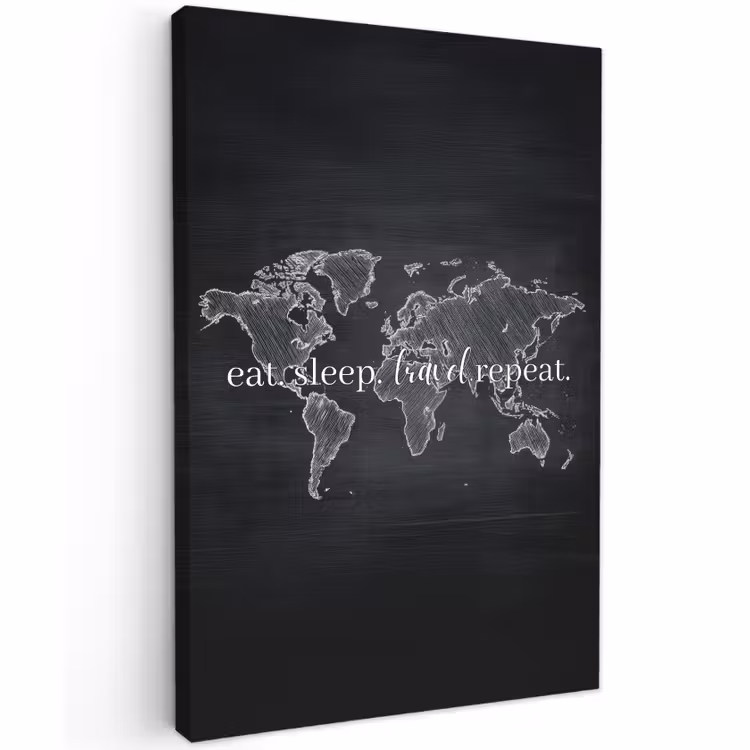 Buiten canvas - Wereldkaart - Krijt - Quote - Zwart — 1