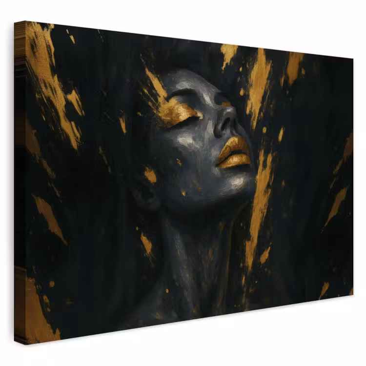 Buiten canvas - Gezicht - Vrouw - Verfspatten - Abstract — 1