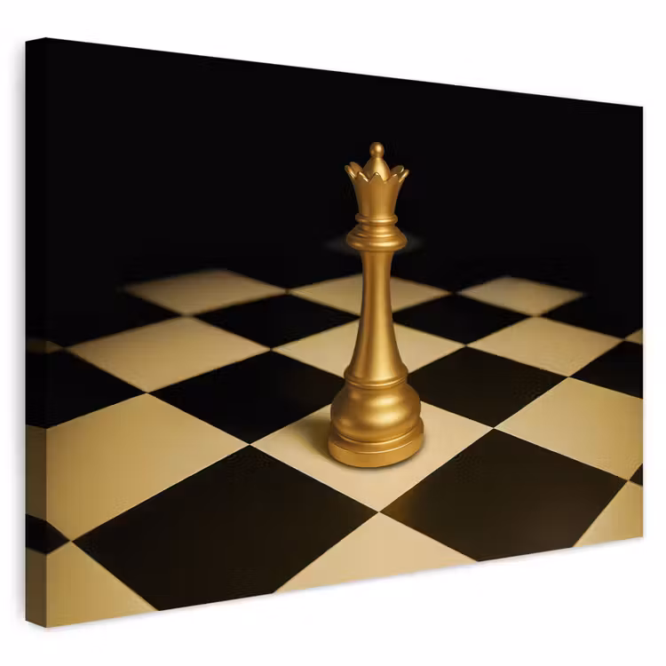 Buiten canvas - Koningin - Schaakstuk - Geblokt - Goud — 1