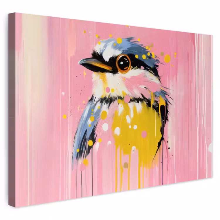 Buiten canvas - Vogel - Roze - Geel - Blauw — 1