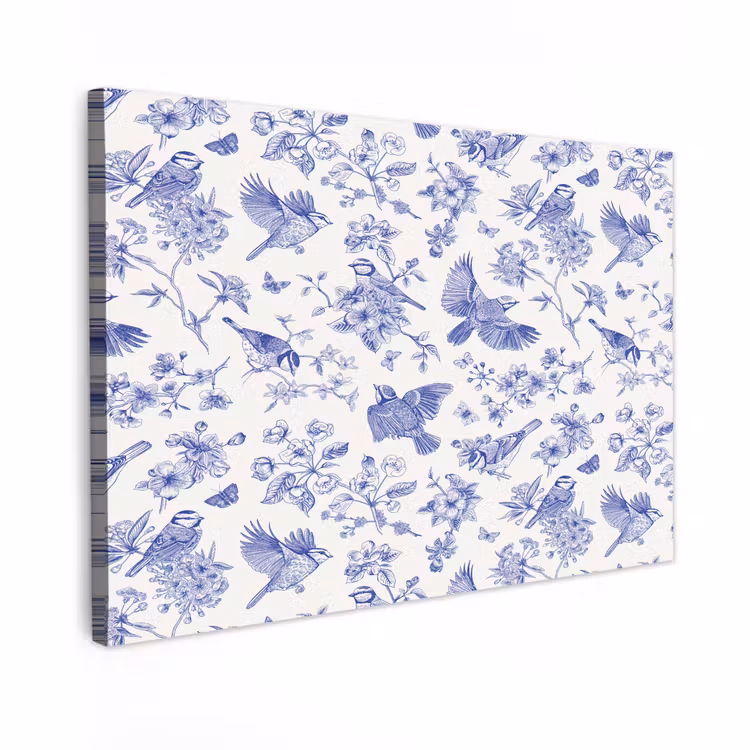 Buiten canvas - Birds - Flowers - Blue — 1