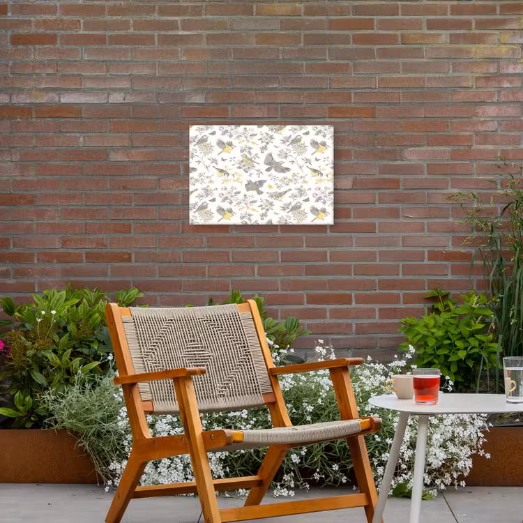 Buiten canvas - Birds - Flowers - Gray - Yellow — 2