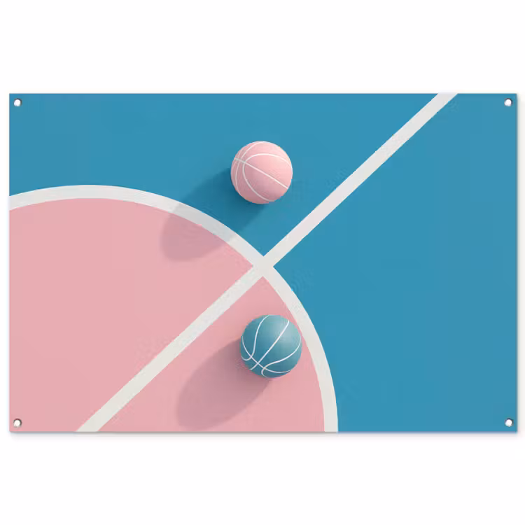Tuinposter - Basketbal - Pastel - Roze - BLauw — 1