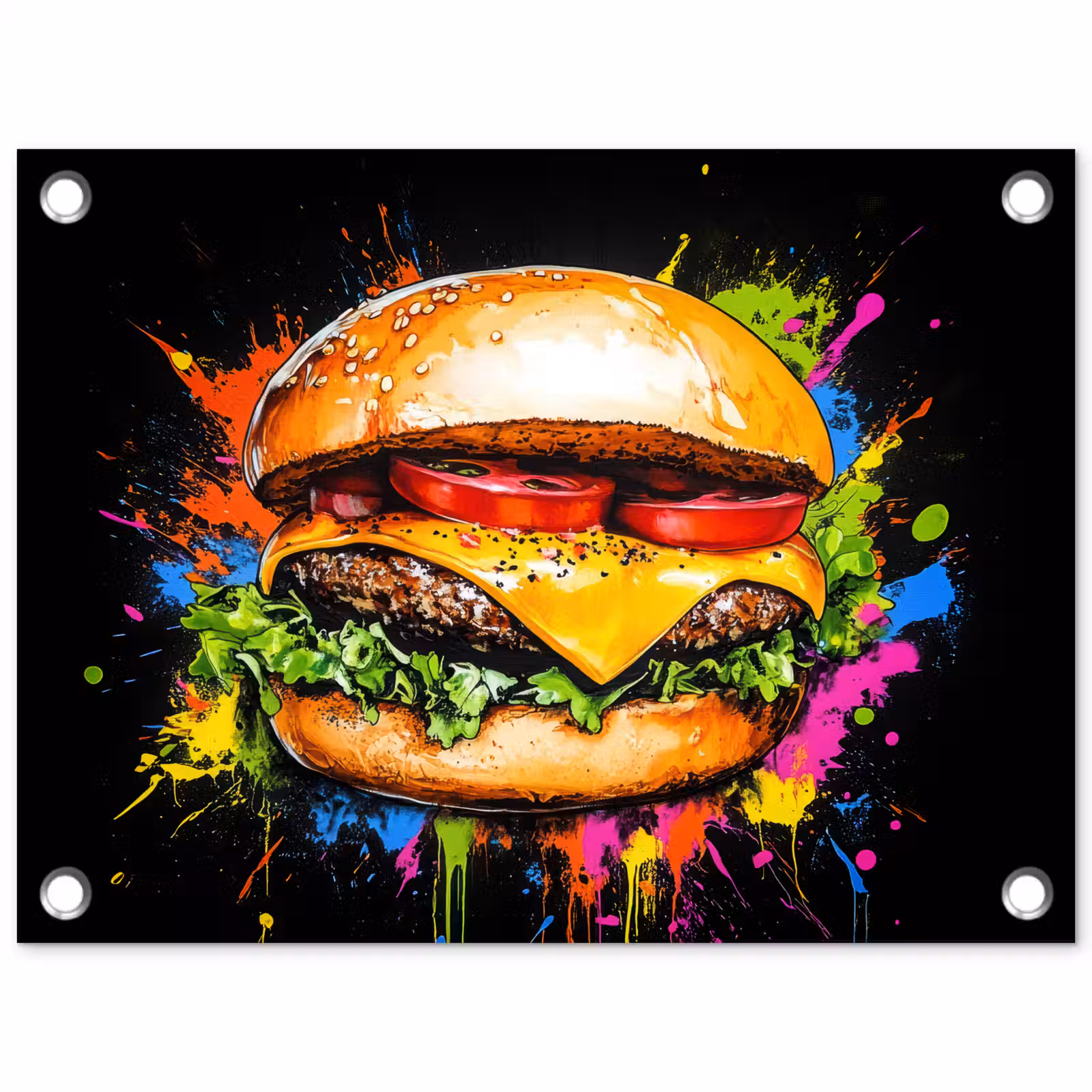 Tuinposter - Hamburger - Graffiti - Verf - Kleurrijk - Eten - Abstract — 1