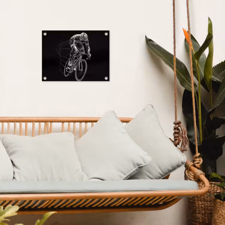 Tuinposter - Lijntekening - Wit - Wielrennen - Snelheid — 4