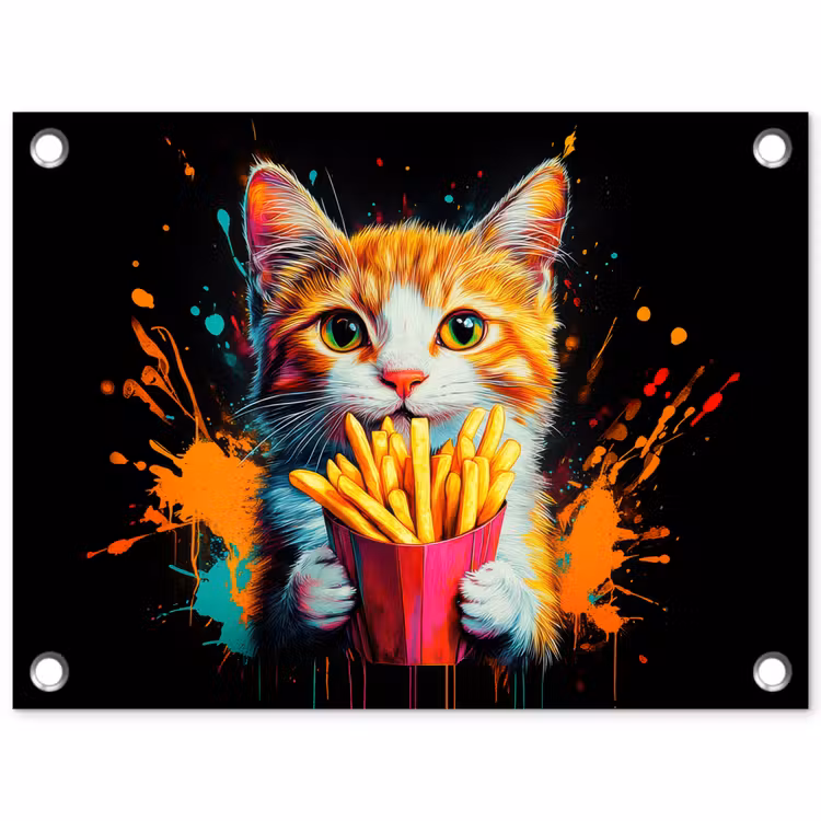 Tuinposter - Kat - Eten - Patat - Graffiti - Abstract — 1