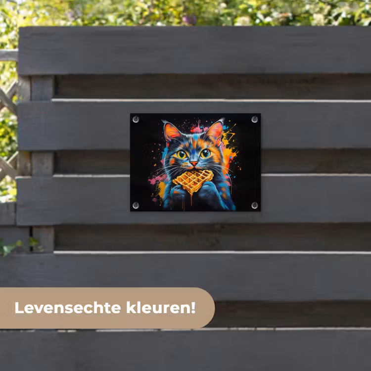 Tuinposter - Kat - Graffiti - Kleurrijk - Wafel - Eten — 6
