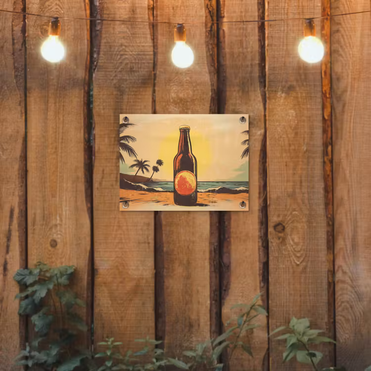 Tuinposter - Bierfles - Zonsondergang - Palmbomen - Zee — 3