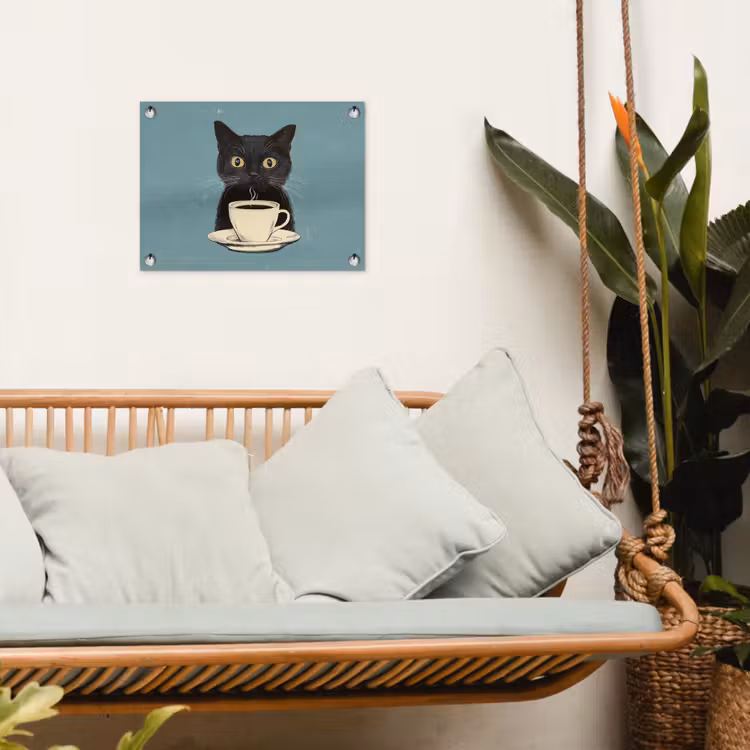 Tuinposter - Kat - Zwart - Koffie - Minimalistisch — 4
