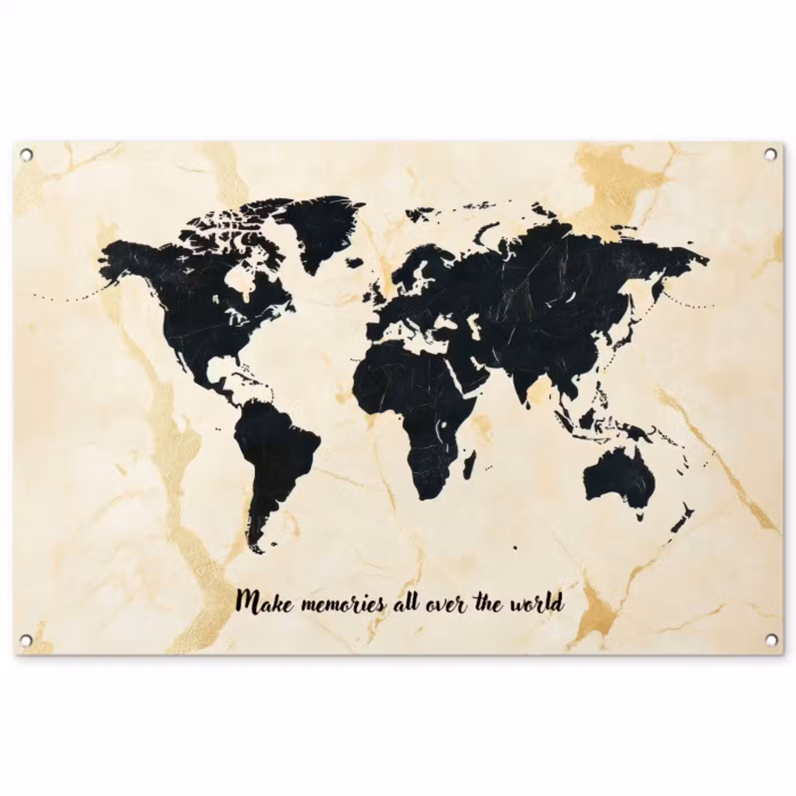 Tuinposter - Marmer - Wereldkaart - Goud - Zwart — 1