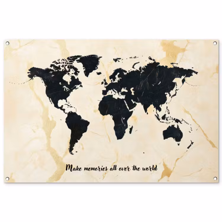 Tuinposter - Marmer - Wereldkaart - Goud - Zwart — 1