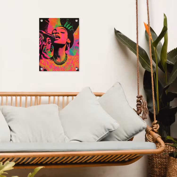 Tuinposter - Neon - Vrouw - Microfoon — 4