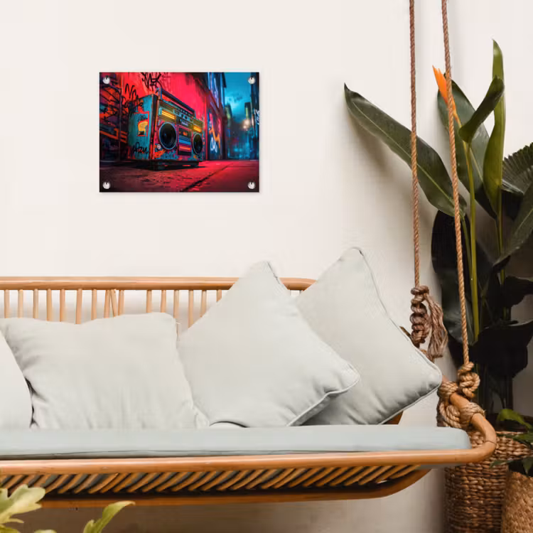 Tuinposter - Boombox - Rood - Graffiti - Neon — 4