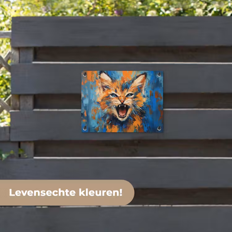Tuinposter - Kat - Kleurrijk - Oranje - Blauw — 6
