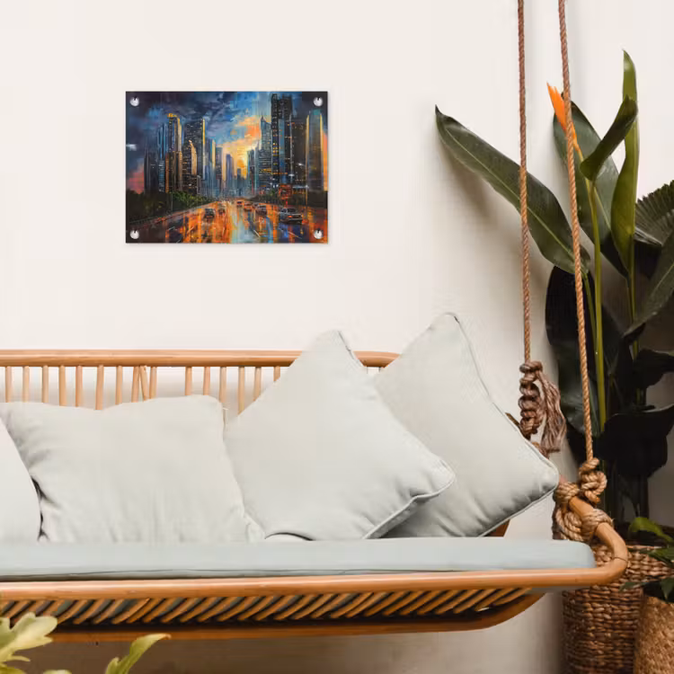 Tuinposter - Auto - Skyline - Zon - Blauw — 4