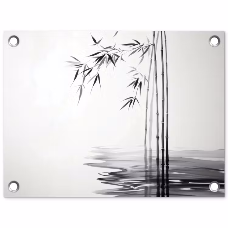 Tuinposter - Bamboestammen - Water - Minimalistisch - Wit — 1