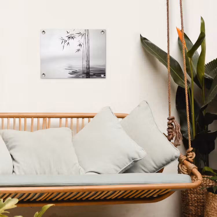 Tuinposter - Bamboestammen - Water - Minimalistisch - Wit — 4