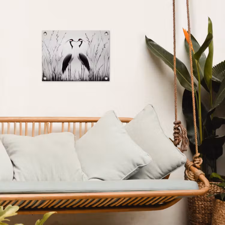 Tuinposter - Kraanvogels - Gras - Hartvorm - Zwart — 4