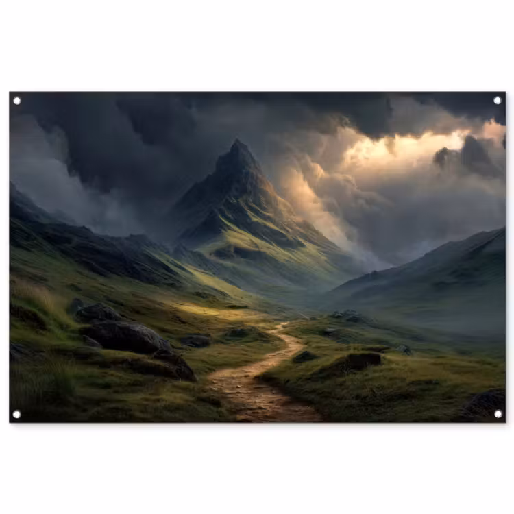 Tuinposter - Bergen - Kronkelpad - Groen - Wolken — 1